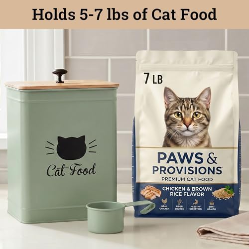 Metal Cat Food Container with Scoop 5-7 lb (25 Cup), w/ Airtight Bamboo Lid - Image 3