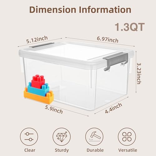 8Packs 1.3Qt Small Storage Bins with Lids,Stackable Clear - Image 2