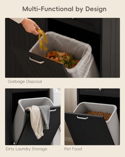 Betterhood 2 x 13 Gallon Tilt Out Trash Cabinet with 2 Big Storage Drawer, Solid Wooden Trash Garbage Can Cabinet, Mid-Century Modern Recycling Cabinet & Laundry Sorter for Kitchen Dining Room, Black - Image 5