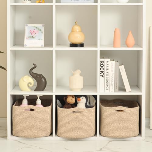 ICERZCZ Large Storage Baskets for Organizing Shelves, Woven Cotton Rope Bins for Baby Nursery Organization, Book Toy Towel Organizer, 17"x13"x9.5", 3 Packs, Brown - Image 5