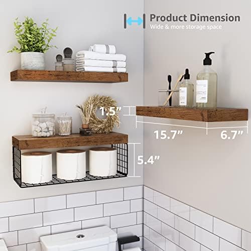 QEEIG Bathroom Shelves Over Toilet Wall Mounted (Brown, Set of 3, 15.7") - Image 3