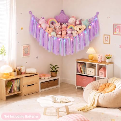 FIOBEE Stuffed Animals Net LED Light Toy Hammock for Kids Bedroom Storage - Image 2