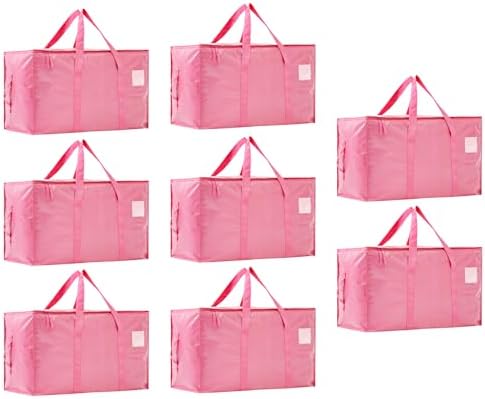 Moving Bags Heavy Duty Extra Large, Moving Boxes, Moving Supplies Essentials,Storage Bins with Lids, Plastic Packing Totes, Storage Bags for Clothes with Handles & Zippers(Pink, 8 Pack) by Unknown