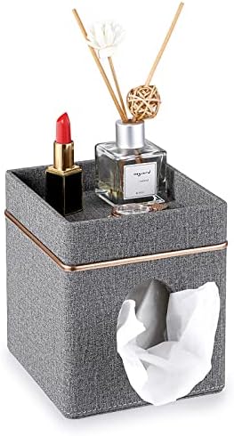 Sumnacon Linen Square Tissue Box Cover with Tray Tissue Box Holder,Grey by Sumnacon