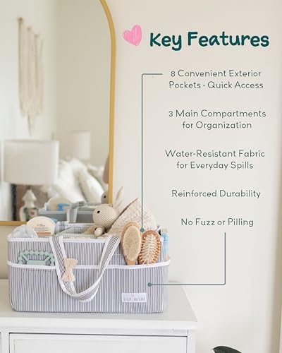 Lily Miles Baby Diaper Caddy Organizer, Baby Shower Basket for Newborn Boys or Girls, Nursery Must Haves for New Mom, Registry Favorites, Large Storage Tote for Changing Table or Car, Gray - Image 5