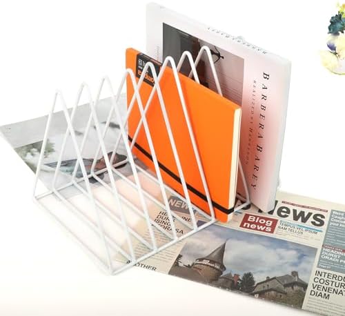 EASEPRES Vinyl Record Holder Storage, 9 Slot Metal Magazine Book Album Display Rack, Stylish Triangle Desktop File Sorter Organizer for Home Office, White Pack of 2 - Image 4