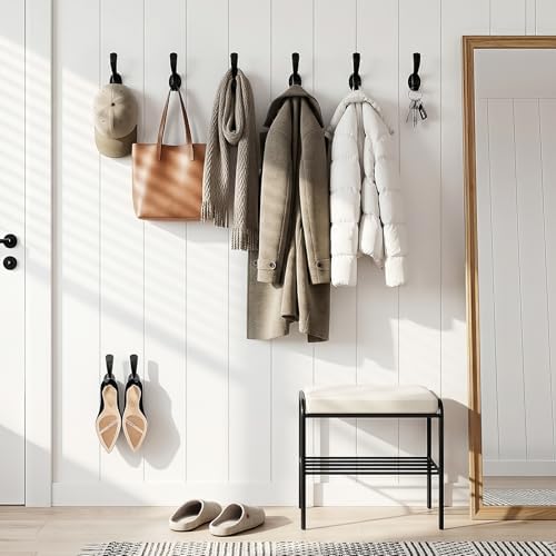 Coat Hooks Heavy Duty - Durable wall Mounted Hooks Aluminum Alloy Towel Hooks for Hanging Towel, Key, Robe, Scarf, Entryway Cubicle Closet Mudroom Bathroom Garage (10 Pack-Black) - Image 5