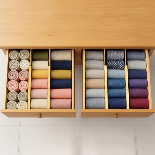 Bamboo Drawer Dividers 6 Pack with Non Slip Liner, Adjustable Expandable Drawer Organizer for Dresser, Kitchen, Bathroom, 4.5 Inch Tall Separators for Clothes, Fits 12 to 17.5 Inch Drawers - Image 5