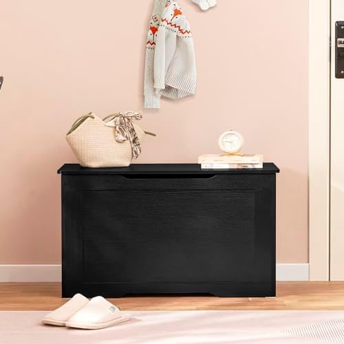 usikey 29.5” Storage Chest, Toy Box with Safety Hinge & Gel Bumpers, Toy Chest, Lift Top Storage Trunk, Supports 220 lb, for Living Room, Bedroom, Entryway, Black - Image 5