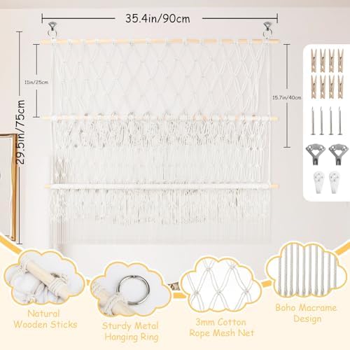 2 Tier Stuffed Animal Storage Shelf Net, 35x30'' Large Plushie Net Beige - Image 2