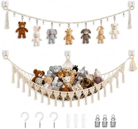2pcs Stuffed Animal Storage Combo,Handcrafted Macrame Corner Hammock Net by Unknown