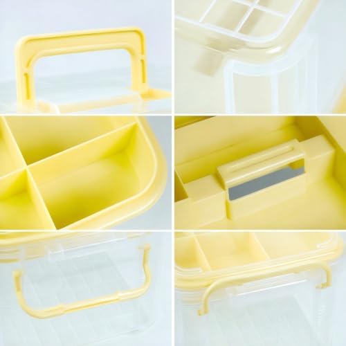 Set of 2 Medicine Organizer - Plastic Storage Box with Handle Yellow - Image 2