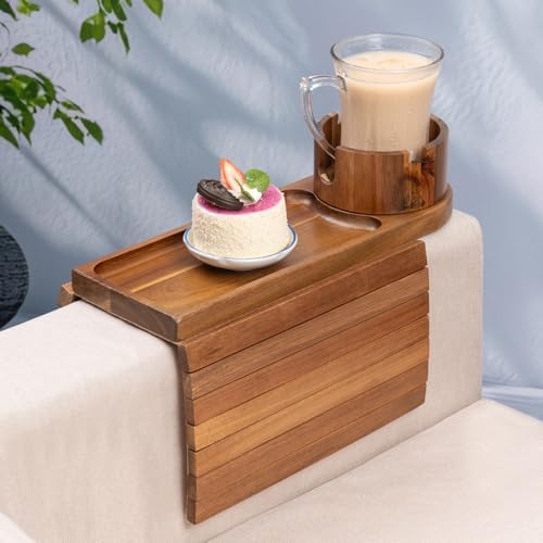 Couch Cup Holder for Armrests Over 4.9" Wide with 360° Phone Stand Acacia by Tomlyop