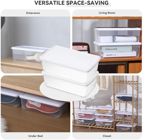 novelinks 12 Pack 6QT Plastic Storage Bins with Lids, Shoe Boxes (White) - Image 2