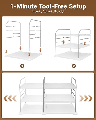 EVERIE Extendable 3-Tier Kitchen Cabinet & Pantry Organizer for Plastic Wrap, Foil & Storage Bags, Adjustable Heavy Duty Shelf Rack for Wrap Boxes, Jars & Snack Boxes (11–16.7 in Wide), Pack of 1 - Image 6