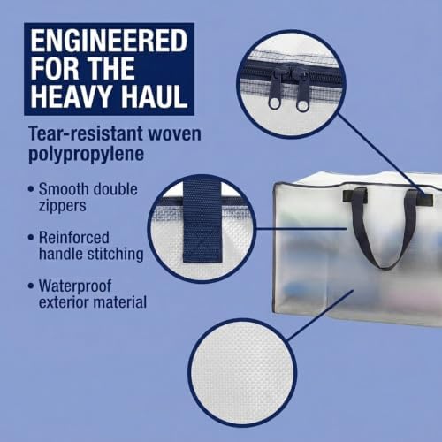 PACKING BAGS 4-Pack XL Moving Bags with Strong Handles & Zippers, Clear - Image 5