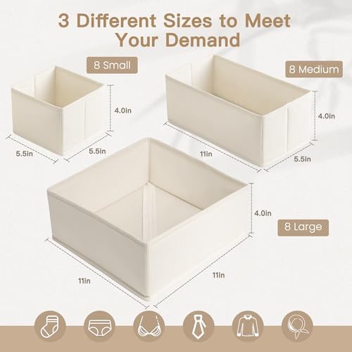 Criusia Drawer Organizer Clothes, 24 Pack Dresser Organizer for Baby Clothes, Underwear, Sock- Foldable Closet Organization and Storage Dividers Bins for Nursery, Bedroom and Dorm (Beige) - Image 3