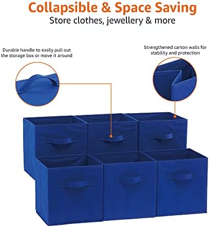 Amazon Basics Collapsible Fabric Storage Bins with Handles, Cube Organizer for Home Organization, 10.5"x10.5"x11", Navy, 6 Count (Pack of 5) - Image 5