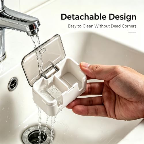 Toothbrush Holder Wall Mounted with Pop-Up Waterproof Cover, 2 Slots & Ventilated, No-Drill Adhesive Bathroom Organizer, Detachable Easy Clean, Fits Most Manual & Electric Toothbrushes (2pc Grey) - Image 5