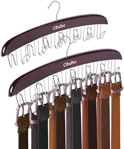 Ohuhu Belt Hanger 2-Pack 12 Hooks Wooden 360° Rotating Closet Organizer by Ohuhu