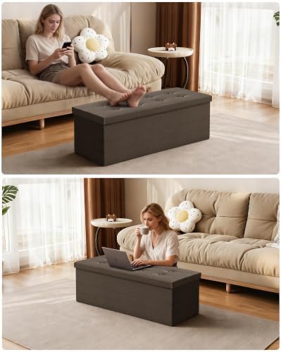 GLAXYFUR 43 Inches Folding Storage Ottoman Bench, Storage Chest, Brown - Image 4