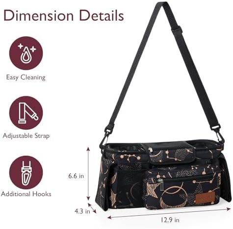 Momcozy Universal Baby Stroller Organizer, 2 Insulated Cup Holder, Detachable Zippered Pocket, Adjustable Shoulder Strap, Large capacity for baby essentials, Compact Design Fits Any Strollers - Image 7