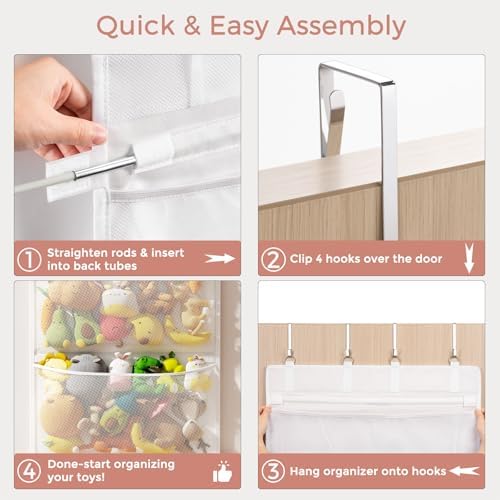 Criusia Stuffed Animal Storage, Over the Door Organizer with 4 Mesh Pockets, Toy Organizers and Storage for Nursery, Baby Supplies, Hanging Door Organizer for Kids Room & Playroom Organization, White - Image 5