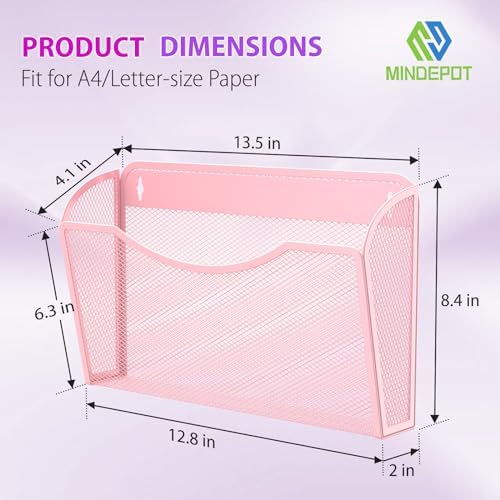 MINDEPOT Wall File Organizer, Hanging Wall File Holder, 3 Pack, Pink - Image 2