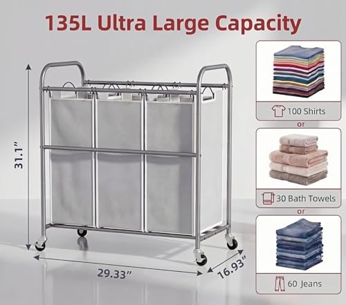 ROMOON Laundry Sorter Hamper 3 Section, Divided Laundry Basket Organizer - Image 3