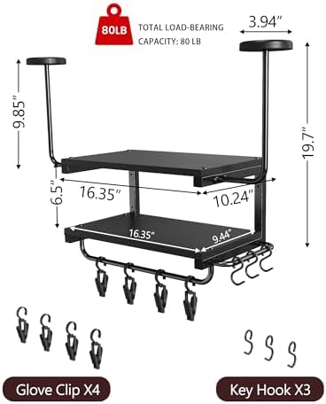 Motorcycle Helmet Holder Wall Mount, 2 Tier Helmet Rack with 2 Hat Stands - Image 6