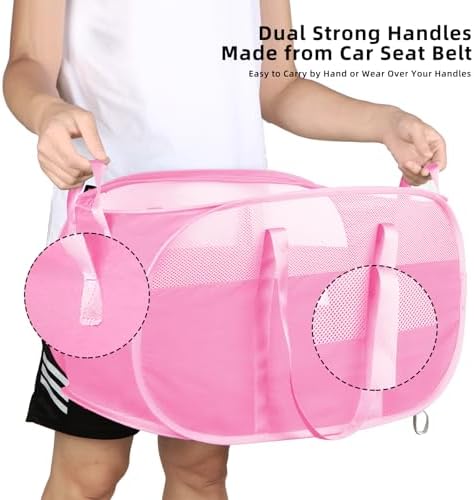 Collapsible Laundry Baskets, Tear Proof Pop Up Laundry Hamper with Dual Handles, Durable Foldable Laundry Basket, Easy to Carry Laundry Hamper for Home, Laundry Room, Bedroom, Dorm, Travel Pink - Image 7