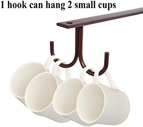 MOCOUM Under Cabinet Mug Rack, Rustic Mug Organizer Rack Cup Holder Under Shelf 12 Hanging Hooks Rack for Mugs, Coffee Cups and Kitchen Utensils Display (Brown-3 Pack-12 Hooks) - Image 4