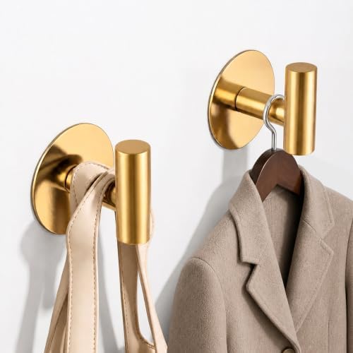 Gold Stainless Steel Wall Hooks, Heavy Duty Self-Adhesive Hooks for Coats, Towels, Robes, Hats, Aprons – No Drill Bathroom, Kitchen, Hotel (2 Pack) - Image 6