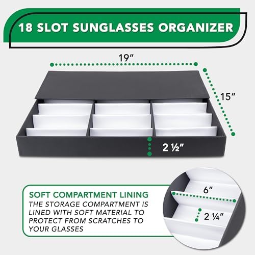 ProSource 18 Slot Sunglasses Organizer Box Stand Display Case/Tray, Fabric Lined & Snap Close - Image 2
