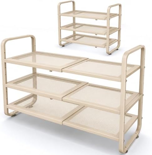 Expandable Metal Shoe Rack for Closet, Entryway & Garage, 3-Tier, Beige by SNTD