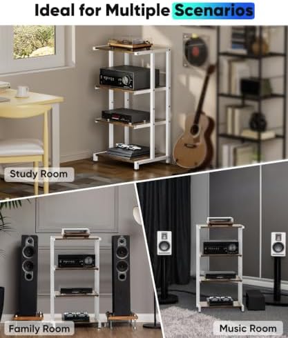 4-Tier Wooden Media Stand, AV Media Stand Corner Shelf for TV Accessories/Audiovisual Equipment/Optical Disc/PS4, Audio Storage Rack for Living Room, Gaming Room, Music Studio, White - Image 6