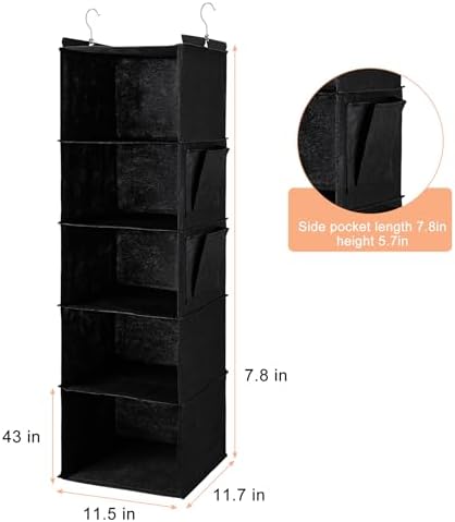 BOOMIBOO Hanging Closet Organize and Shelves,5-Hanging Shelf（2 Pack,Black） - Image 3