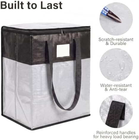 2Pack Extra Large Moving Bags Heavy Duty with Strong Zipper & Comfortable Handles,Sturdy Durable Clothes Storage Bags,Reusable Packing Moving Boxes for College Dorm,Bedding,Space Saving,silver - Image 3