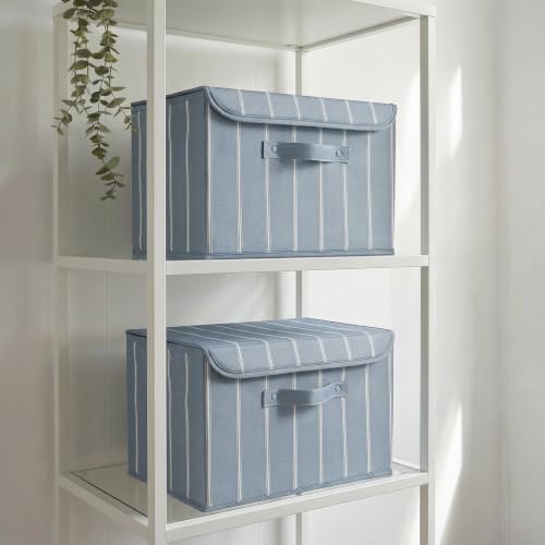 Decorative Linen Storage Boxes with Lids - Spacious Set of 2 Organizer Bins by ZICOTO