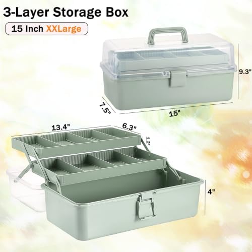 Tackle Box, 15-Inch Extra Large Art Storage Box with 3-Layer Folding Trays - Image 2
