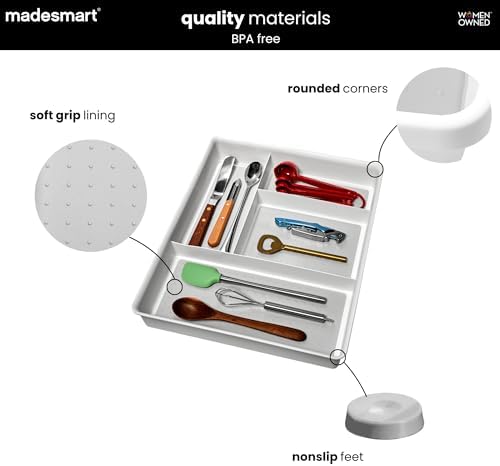 madesmart Classic 4 Compartment Drawer Organizer, White - Image 5