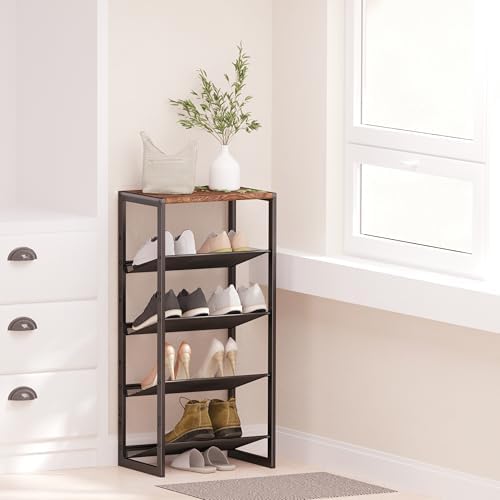 CHEMPFR Narrow 5-Tier Shoe Rack, Slim Space-Saving Shelf with Decorative Wood Top & Steel Mesh, Entryway/Closet/Dorm Organizer, 16.5x11.8x36 Inches - Image 4