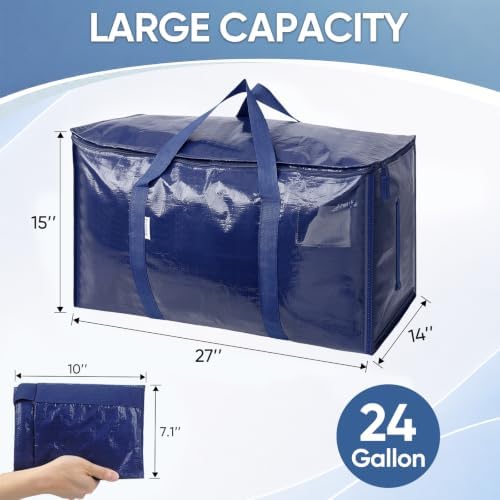 TICONN 2 Pack Extra Large Moving Bags Heavy Duty with Zippers & Carrying Handles, Durable Storage Bags Moving Boxes for Closet Organizers and Storage (2 Pack, Navy) - Image 3