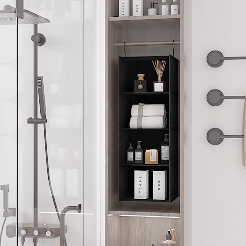 Hanging Closet Organizer 4-Shelf, Oxford Fabric Wardrobe Storage, Black - Image 7