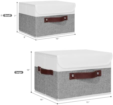ANMINY Fabric Storage Box Bins with Lids, Gray White, 10"x8"x7" - Image 5