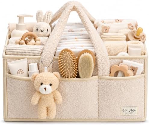 PeraBella Baby Diaper Caddy Organizer with Handle, Boy & Girl Shower Gift Basket, Portable Diaper Storage Basket Bin for Wipes, Newborn Baby Essentials Registry Search Must Haves, Car Caddy Organizer by PeraBella