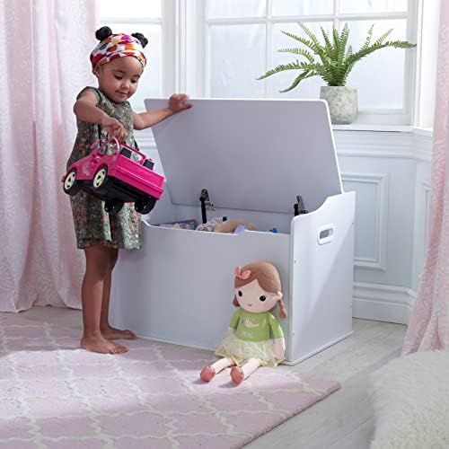 KidKraft Austin Wooden Toy Box/Bench with Safety Hinged Lid, White, Gift for Ages 3+, Amazon Exclusive - Image 3