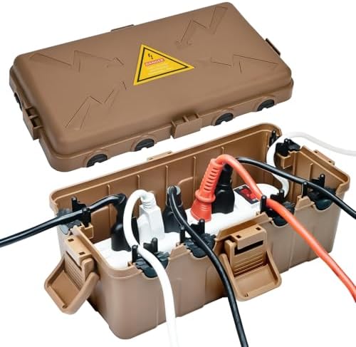 Hrensaw Medium Outdoor Electrical Box(10.6x5.5x4.5inch),Weatherproof Connection Box w/6 Cable Entry,IP54 Waterproof Extension Cord Cover Protect Power Strip,Timer,Plug,Holiday Lights,Brown by Hrensaw