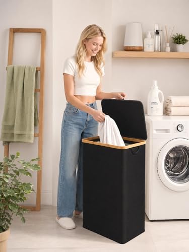 IEGrow Laundry Hamper with Lid,110L Laundry Basket with 2 Mesh Bags,Black - Image 6