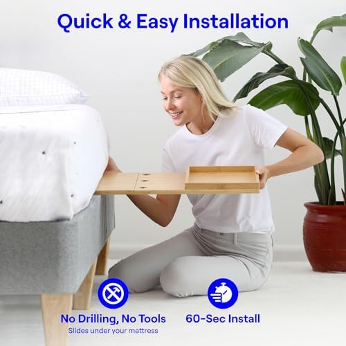 BedShelfie Bedside Shelf for Dorm Room - Natural Wood Slide - Image 5